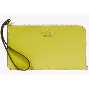 S Kate Spade Lucy Lime Green Ivory Leather L-Zip Wristlet KH765 Wallet NWT $139